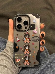Original Color Christmas Bear Phone Case for  15Promax Matte Silent Key Party Theme Personalized Protection Cover
