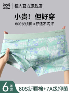 Pure Cotton Breathable Boxer Shorts for Men Youth Style Comfortable Underwear Flat Angle Design MiiOW Cat Person Brand