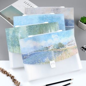 Large Capacity Accordion File Bag Creative Oil Painting Vintage High Aesthetic Exam Paper Organizer Storage Handheld Business Bag