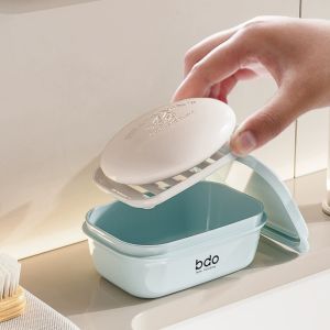 Travel Soap Box With Lid Drainage Design Portable Plastic Soap Dish Fashion Leak Proof Soap Container For Bathroom Home Use
