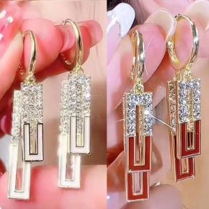 Simple Geometry Drop Earrings Womens Fashion Jewelry round Face Suitable Flash Diamond Luxury Sensation Alloy Silver Gold