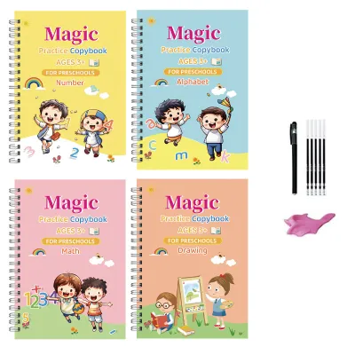 Bộ 4 Tập Luyện Viết Chữ Ma Thuật Sank Với Giấy Viết Tái Sử Dụng Phiên Bản Tiếng Anh Kèm Bút Thư Pháp Dành Cho Trẻ Mẫu Giáo
