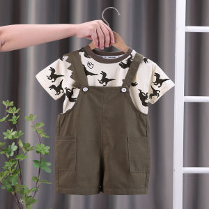 ชุดเดรสฤดูร้อนสำหรับเด็กชาย ชุดสองชิ้นแบบลำลอง ผ้าฝ้าย แขนสั้น ทรงหลวม ใส่สบาย ระบายอากาศได้ดี เหมาะกับเด็กอายุ 6 เดือนถึง 5 ปี