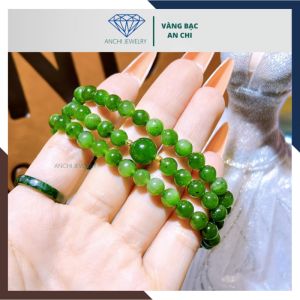 Vòng tay đá ngọc bích mix bi vàng tây