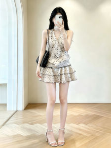 Y6Y | French Style Sweet Pure Desire Polka Dot Ladies Dress Summer Princess Feel Halter Neck Layered