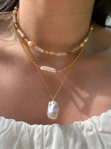 CAFFTI | Natural Pink Baroque Pearl Layered Necklace