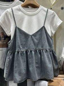 XIBAIYI | Plus Size Vintage Denim Vest Two-Piece Outfit