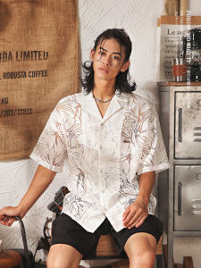 Advanced Design Hollow out Cuba Collar Short Sleeve Shirt Mens Casual Half Sleeve Shirt Jacket Breathable Cotton Polyester Blend Summer Shirt