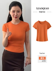 Slim Fit Short Sleeve round Neck T-Shirt Womens Summer Base Layer Top Kim Jing Sandglass Basic Small round Neck Short Sleeve T-Shirt