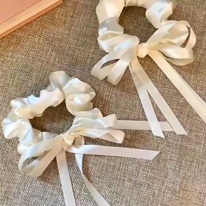 Cô Gái Đáng Yêu Pure White Ribbion Nơ Dây Buộc Tóc Dây Scrunchies Đuôi Ngựa Phụ Kiện Tóc