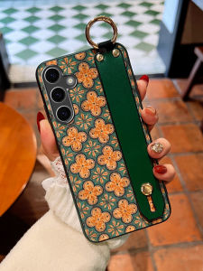 Icool Floral Silicone Phone Case S25 Vintage Wood Grain Crossbody Protective Cover Note20 Ultra Wrist Strap Stand S21 plus Free Rope S22 Leather Shell S23 Ultra