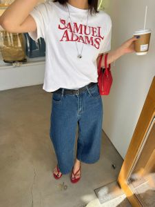 Áo Thun Cotton Tay Ngắn Dáng Rộng Màu Trắng Phong Cách Mỹ Cổ Tròn in Chữ Mùa Hè Mới Cho Nữ