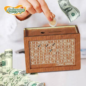 Aoduoyaya Ready Stock Wood Money Box Wooden Piggy Bank with Counting Tool Money Saving Box Tabung Duit