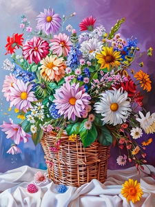 Huacan Full Square Round Diamond Painting Kit Daisy Basket Thiết Kế Hoa Khảm Quà Tặng Tác Phẩm Nghệ Thuật Thủ Công Với Đầy Đủ Phụ Kiện