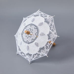 Bridal Lace White Wooden Handle Umbrella