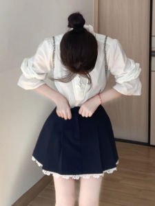 Chic White Shirt Dress Set Womens Korean Style Sweet High Waist A-Line Skirt Two-Piece Suit Autumn Winter Fashionable Cute