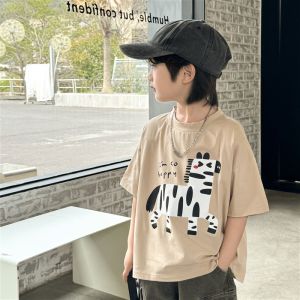 Boys Short Sleeve T-Shirt Pure Cotton Summer Wear Half Sleeve Big Kids Clothes Casual Style Cartoon Print Breathable Material