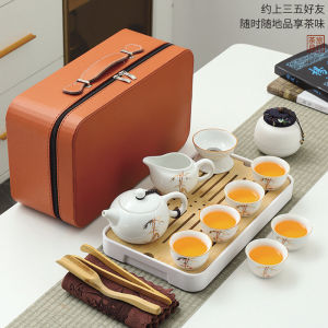 Bộ Trà Gốm Sứ Trắng Mini Di Động Cho Du Lịch Ngoài Trời Bộ Trà Gongfu Bồn Trà Và Cốc Trà Bộ Trà Dùng Cho 4 Người Trà Đạo