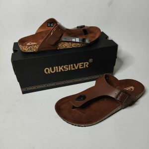 Sandal Casual Tali Pria Sandal Strap Quiks1lver Coklat Muda Jepit Tali 2 Kulit Sintetis Harian Ootd Birken Fashion Liburan Anti Slip