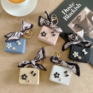 Mini Bag Pendant Keychain PU Coin Purse Earphone Storage Bag Korean Style Fashion Bag Ker Ring with Ribbon