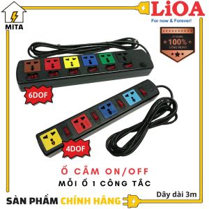 Ổ cắm điện LiOA đa năng - Ổ on/off 4 lỗ 6 lỗ mỗi ổ 1 công tắc dây dài 3m