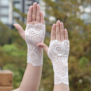 Summer lace sunscreen fingerless gloves thin half-finger female dance performance half-covered scar tattoo short wrist guard