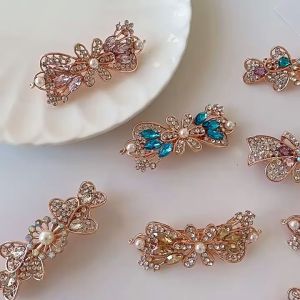 Jepit Rambut Otomatis 8cm Jedai Besi Alloy Ponytail Premium Kristal Mutiara Jumbo Dewasa Barrette