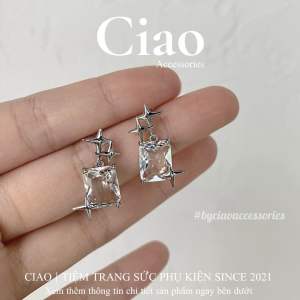 Khuyên tai bông tai mạ bạc S925 thiết kế đính đá lấp lánh Elmer Ciao