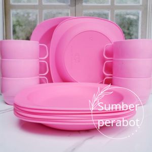 1 Set 12pcs Piring campur Cangkir Plastik Cantik Tebal Anti Pecah Keluaran Terbaru Foodgrade dan Sni