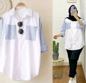 kemeja salur/atasan wanita termurah/paling trend/size m-xxl