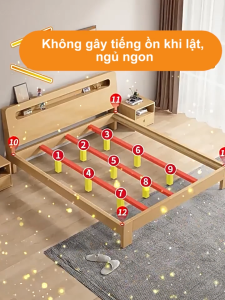 BMZAR Giường gỗ nguyên khối tựa lưng cao khung chắc chắn không gây tiếng ồn dài 1.2m/1.5m/1.8m ưu đãi đặc biệt trong thời gian có hạn