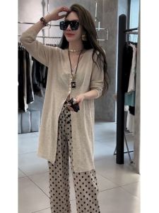 Summer New Polka Dot Wide Leg Pants And Sun Protection Suit Womens Loose Long Straight Fashion Set High Waist Checkered Pattern