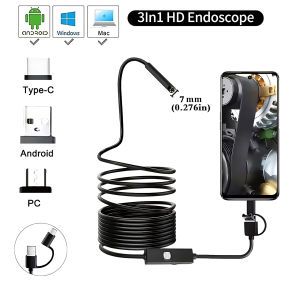 1-10m Car Inspection Endoscope Camera Android Type C PC 7MM USB Waterproof Borescope Camera for Car Scenarios 6 Led Lights