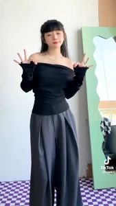 Quần ống rộng LY CHÉO ly lệch có bigsize kiểu dáng hợp thời trang thịnh hành lưng chun sau vải tuyết mưa đẹp