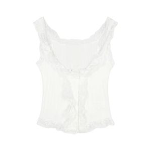 Áo Ba Lỗ Ren Dệt Kim Ngọt Ngào Mát Mẻ Ngắn Không Tay Màu Đen Thời Trang Mùa Hè Cho Nữ Áo Lót Bên Trong Áo Khoác Ngoài