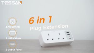 TESSAN Double Plug Adaptor with 4 USB(2 USB Type C) 2 Way Multi Plug Extension Adapter UK 13A Fuse Multiplug Sockets Power Extender for Home Kitchen Office School Supplies
