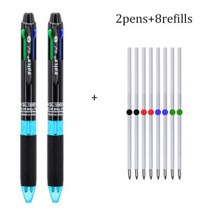 MROOFUL | Creative Retractable 4 In 1 Multifunction Ballpoint Pens Set with 0.7mm 4 Color Refills for School Writing Supplies