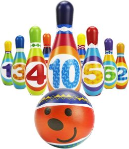 Kids Bowling Toys Set Toddler Indoor Outdoor Activity Play Game Soft 10 Foam Pins & Two Balls Playset Educational Birthday Party Gift for 18 24 Months 2 3 Year Old Children Boy Girl