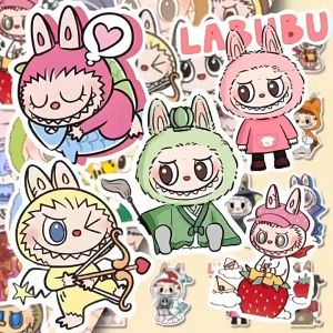 80Pcs Labubu Sticker Pola Boneka Kartun Lucu Popmart Lembar Waterproof