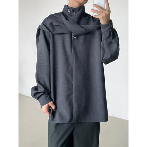 Niche Design Button Retro Half Turtleneck Shirt Normcore Patchwork Protection Cloth Casual Chinese Style Fancy Tops