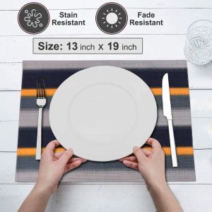 VIKAMA 2/4/6Pcs Minimalist Striped Placemats Heat Resistant Washable Non Slip Dining Table Mats Kitchen Home Decor