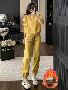 Fashionable Casual Sportswear Set Womens Autumn Winter round Neck Sweatshirt Trousers Two-Piece Set Loose Fit Comfortable