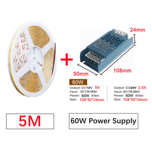12V 24V Ultra Thin 8MM COB LED Strip High Density Dimmable Linear Tape Light With Power Transformer 2Pin Wire for Home Decor