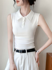 GEBEISHANG | Button Polo Neck Sleeveless Plain Womens Vest