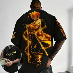 Bandai | Demon Slayer Mens T-shirt Zenitsu Agatsuma Summer Japan Anime Tee Spring and Autumn Boy Street Short-sleeved Parent-child Wear