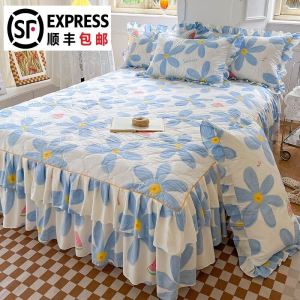 2024 New Thickened Cotton Bed Skirt Style Bed Cover Single Piece Winter Pure Cotton Dustproof Bed Sheet with Skirt Edge