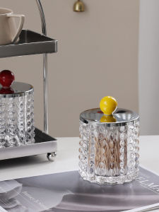 High-Grade Glass Cotton Swab Cotton Pad Storage Box Cotton Swab Jewelry Hair Ring Storage Tank Good-looking Dopamine Home