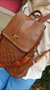 HANAMI Tas Ransel Wanita Cokelat Belvina TA1031B7 Kulit Premium Branded Backpack Sekolah Kantor Baru
