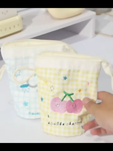 INS Dopamine Cute Embroidery Grid Vertical Flip Pencil Case Multipurpose Portable Pen Holder Stationery Storage Bag