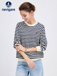 Navigare | Áo Hoodie Nữ Sọc Cotton Rộng Vai Xệ